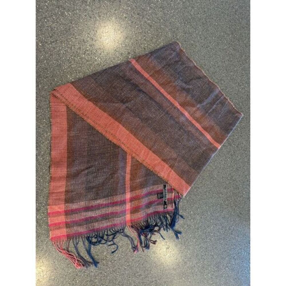 Peruvian Connection‎ Brown Pink Plaid Scarf 14x68  Alpaca Pima Cotton